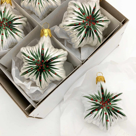 Fancy Christmas Star Blown Glass Ornament ~ Czech Republic ~ 2-3/4" tall