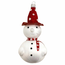 Snowman with Red Hat Blown Glass Christmas Ornament ~ Czech Republic ~ 4-1/2" tall