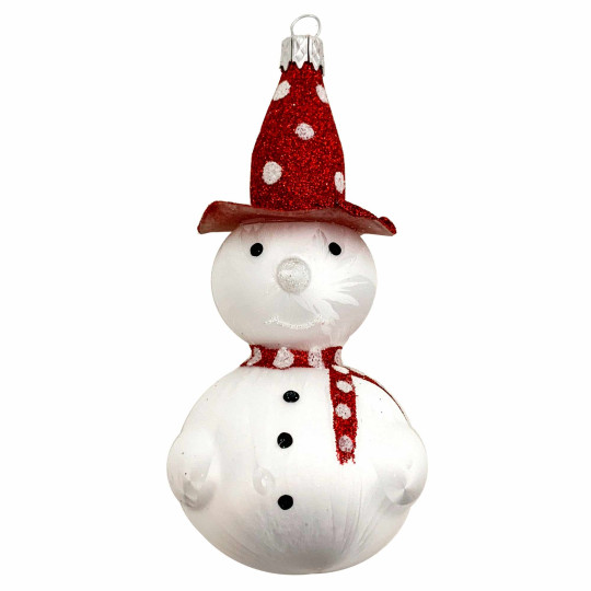 Snowman with Red Hat Blown Glass Christmas Ornament ~ Czech Republic ~ 4-1/2" tall