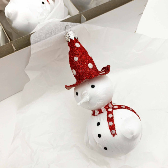 Snowman with Red Hat Blown Glass Christmas Ornament ~ Czech Republic ~ 4-1/2" tall