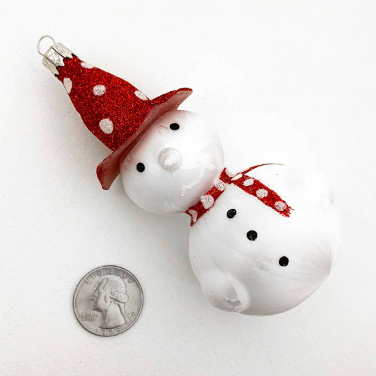 Snowman with Red Hat Blown Glass Christmas Ornament ~ Czech Republic ~ 4-1/2" tall