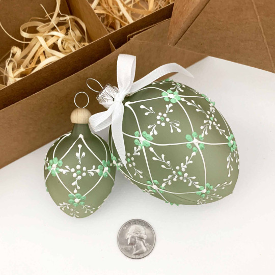 Frosted Eggs with Flower Trellis Blown Glass Ornaments ~ Czech Republic ~ 4 pc. Boxed Set