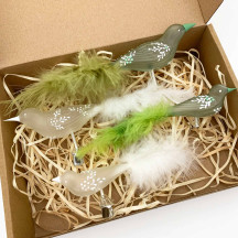 Frosted Birds with Flowers Clipping Blown Glass Ornaments ~ Czech Republic ~ 4 pc. Boxed Set
