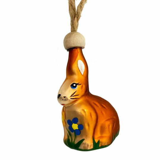 Brown Easter Bunny with Flowers Blown Glass Ornament ~ Czech Republic ~ 2-1/2" tall