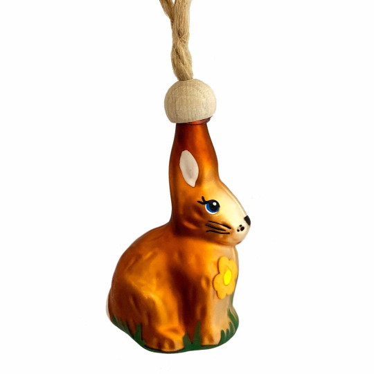 Brown Easter Bunny with Flowers Blown Glass Ornament ~ Czech Republic ~ 2-1/2" tall