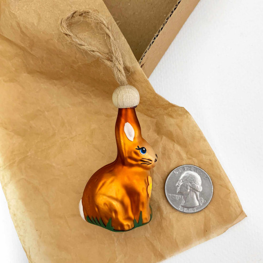 Brown Easter Bunny with Flowers Blown Glass Ornament ~ Czech Republic ~ 2-1/2" tall