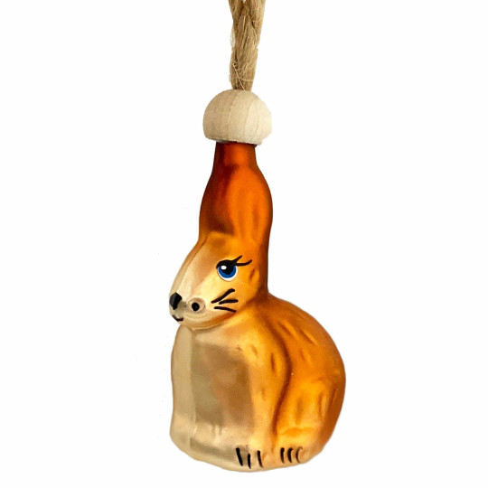 Brown Easter Bunny Blown Glass Ornament ~ Czech Republic ~ 2-1/2" tall