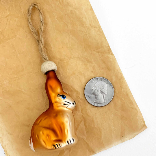 Brown Easter Bunny Blown Glass Ornament ~ Czech Republic ~ 2-1/2" tall