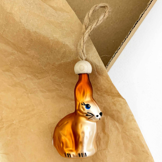 Brown Easter Bunny Blown Glass Ornament ~ Czech Republic ~ 2-1/2" tall