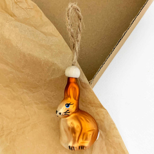 Brown Easter Bunny Blown Glass Ornament ~ Czech Republic ~ 2-1/2" tall