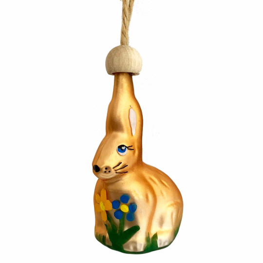 Light Brown Easter Bunny with Flowers Blown Glass Ornament ~ Czech Republic ~ 2-1/2" tall