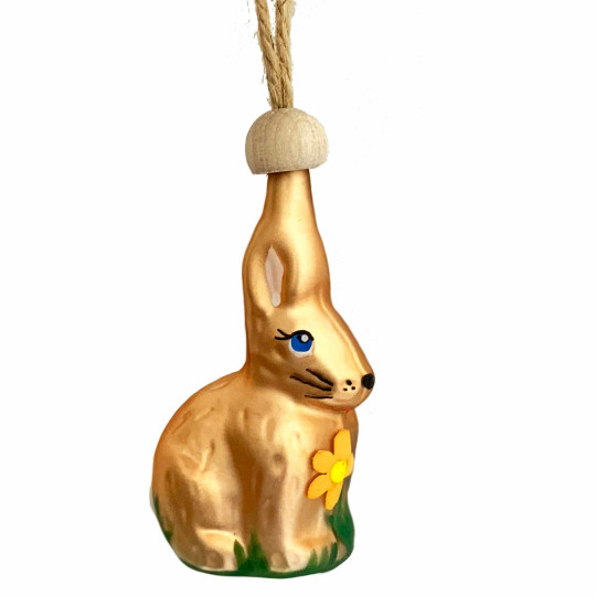 Light Brown Easter Bunny with Flowers Blown Glass Ornament ~ Czech Republic ~ 2-1/2" tall