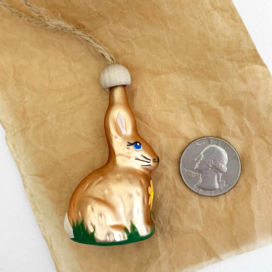 Light Brown Easter Bunny with Flowers Blown Glass Ornament ~ Czech Republic ~ 2-1/2" tall