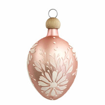 Light Pink Egg with White Flowers Blown Glass Ornament ~ Czech Republic ~ 2-1/2" tall