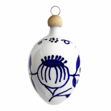 White Egg with Blue Pod and Leaves Blown Glass Ornament ~ Czech Republic ~ 2-1/2" tall