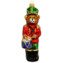 Musician Bear with Drum Glass Ornament ~ Czech Republic ~ 5" tall