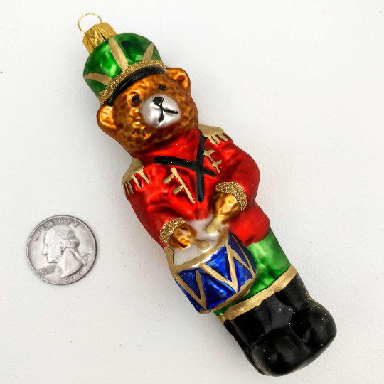 Musician Bear with Drum Glass Ornament ~ Czech Republic ~ 5" tall
