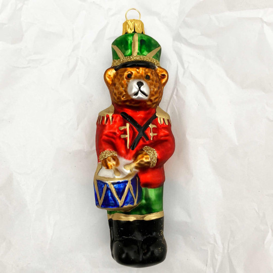 Musician Bear with Drum Glass Ornament ~ Czech Republic ~ 5" tall