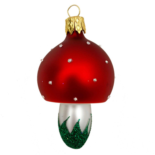 Classic Blown Glass Mushroom Ornament ~ Czech Repub. ~ 2-1/2" tall