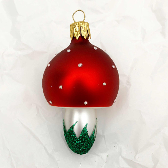 Classic Blown Glass Mushroom Ornament ~ Czech Repub. ~ 2-1/2" tall