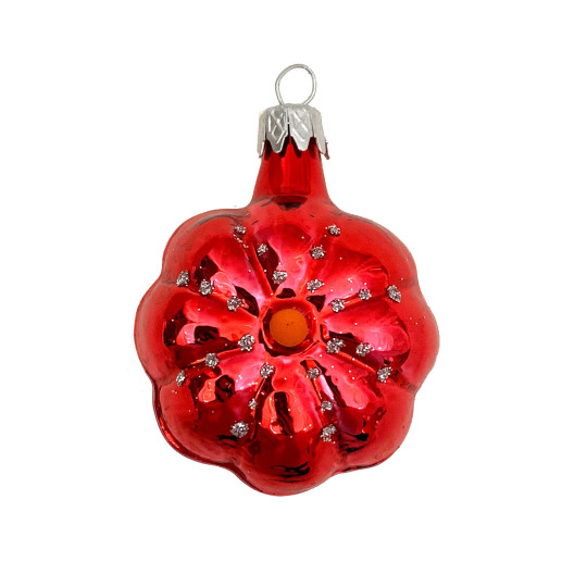 Small Red Flower Ornament ~ Czech Republic ~ 2" tall