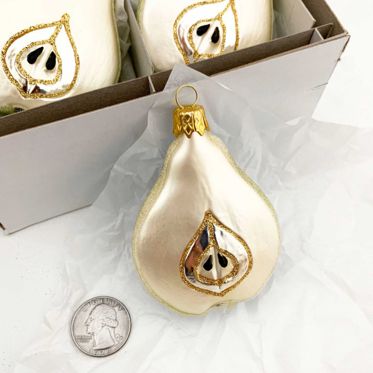Sugared Green Pear Christmas Ornament ~ Czech Republic ~ 3-3/8" long