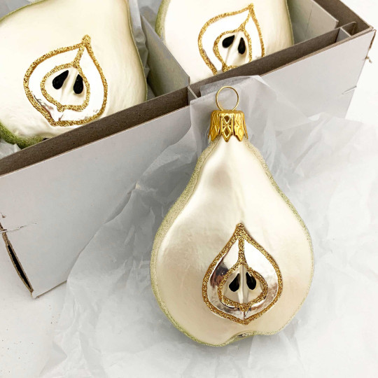 Sugared Green Pear Christmas Ornament ~ Czech Republic ~ 3-3/8" long