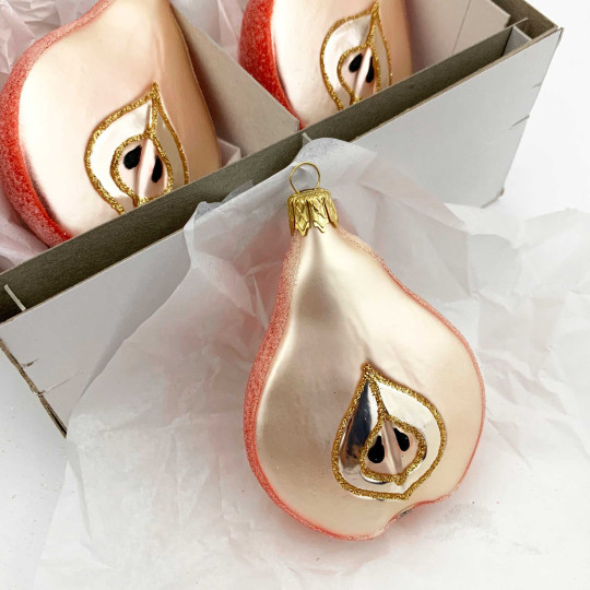 Sugared Orange Pear Christmas Ornament ~ Czech Republic ~ 3-3/8" long