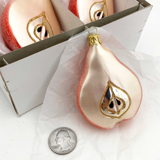 Sugared Orange Pear Christmas Ornament ~ Czech Republic ~ 3-3/8" long