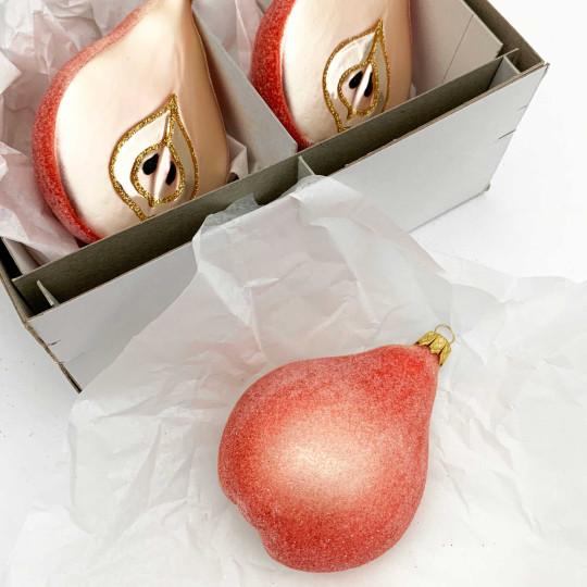 Sugared Orange Pear Christmas Ornament ~ Czech Republic ~ 3-3/8" long