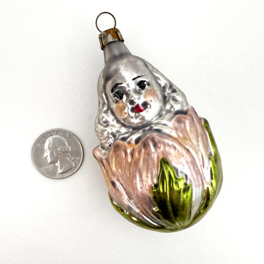 Girl in Flower Blown Glass Ornament ~ Germany ~ 3-1/2" tall