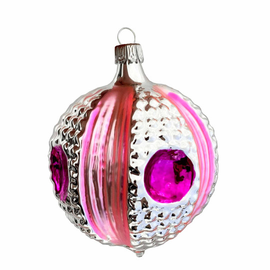Pink and Silver Retro Reflector Ornament ~ Germany ~ 3" tall