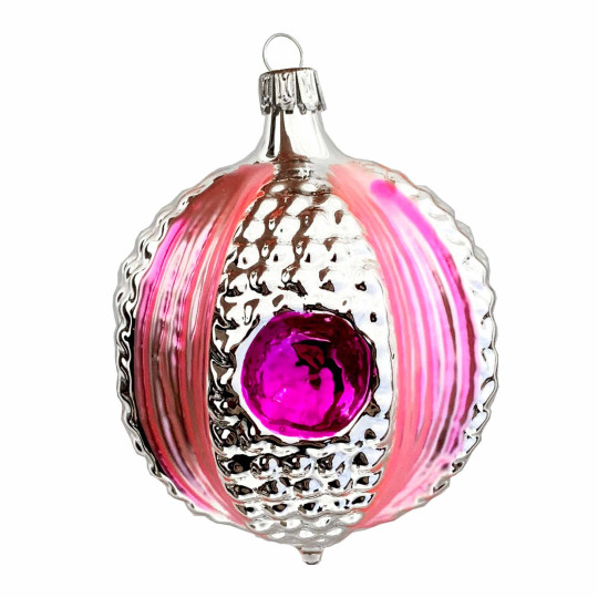 Pink and Silver Retro Reflector Ornament ~ Germany ~ 3" tall