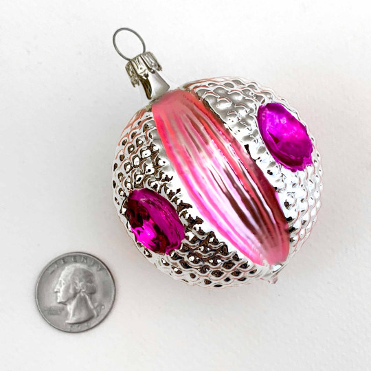 Pink and Silver Retro Reflector Ornament ~ Germany ~ 3" tall