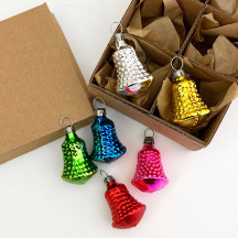 Small Bumpy Bells Colorful Blown Glass Ornaments ~ Germany ~ Boxed Set of 6