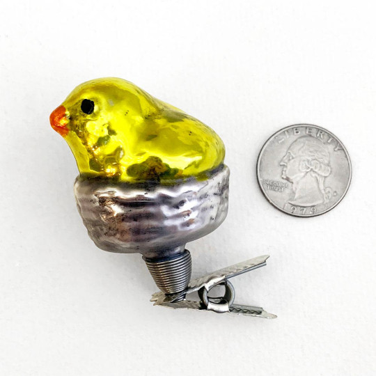 Chick in Nest Clipping Blown Glass Ornament ~ Germany ~ 2" tall