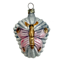 Large Pink Butterfly Antiqued Blown Glass Ornament ~ Germany ~ 2-3/4" tall