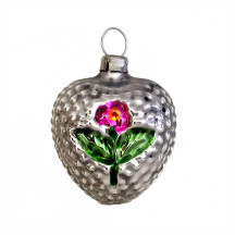 Small Heart with Flower Blown Glass Ornament ~ Germany ~ 1-3/4" tall
