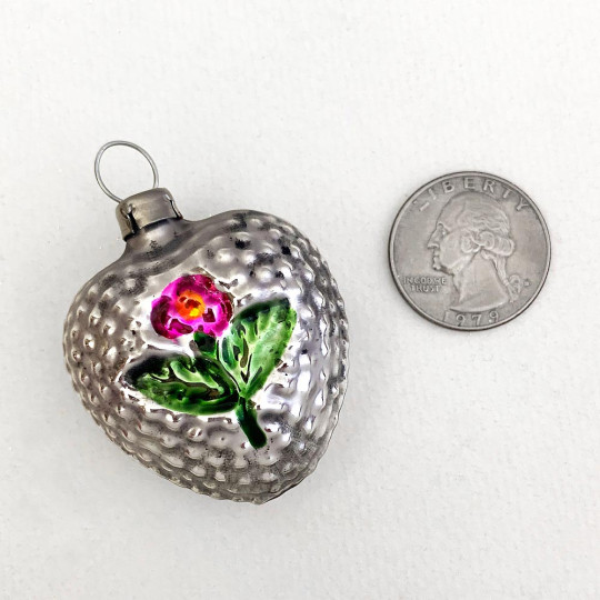 Small Heart with Flower Blown Glass Ornament ~ Germany ~ 1-3/4" tall