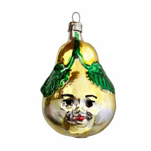 Golden Pear with Face Glass Christmas Ornament ~ Germany ~ 3-1/4" tall