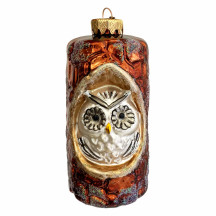 Owl in Log Large Blown Glass Ornament ~ Germany ~ 4-1/2" tall