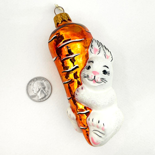 Bunny on Carrot Blown Glass Ornament ~ Germany ~ 4-3/4" tall