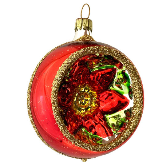 Red and Silver Poinsettia Indent Ornament ~ Germany ~ 2-1/4" across