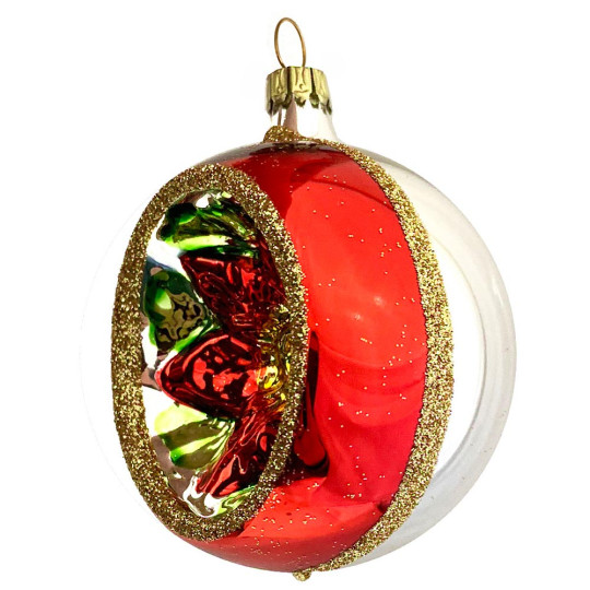 Red and Silver Poinsettia Indent Ornament ~ Germany ~ 2-1/4" across