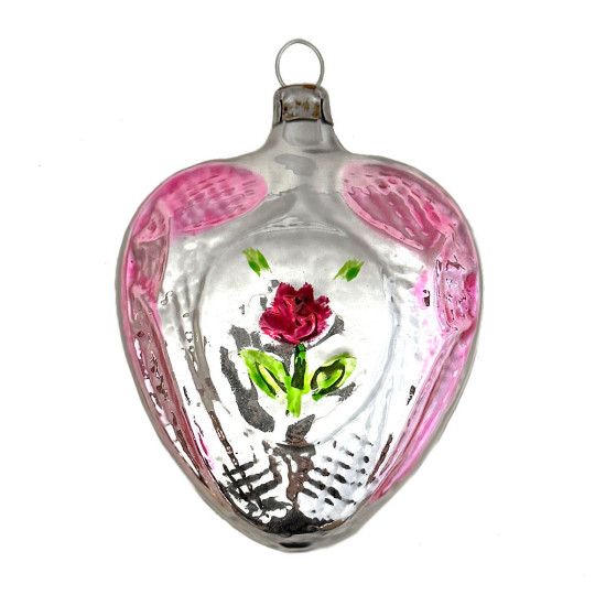 Butterfly and Flower Heart Blown Glass Ornament ~ Germany ~ 3" tall