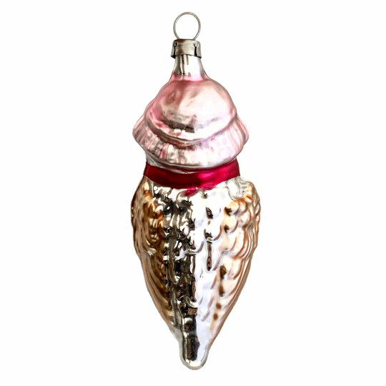 Owl in Pink Hat Blown Glass Ornament ~ Germany ~ 3-3/4" tall