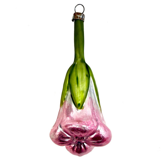 Pink Flower Blown Glass Ornament ~ Germany ~ 4-3/4" long