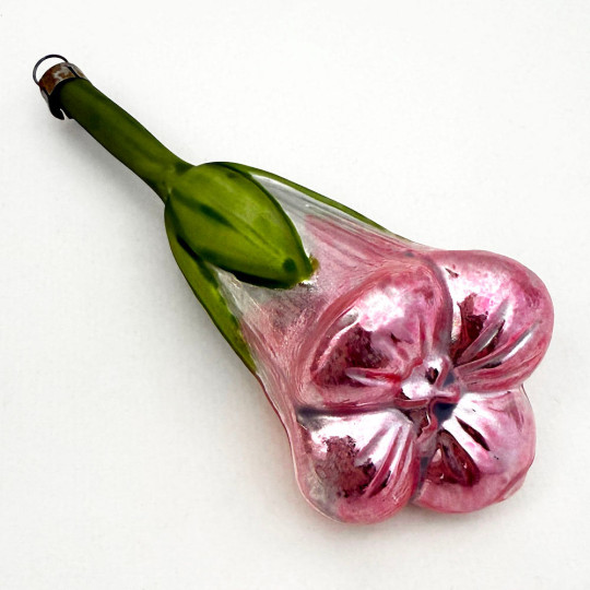 Pink Flower Blown Glass Ornament ~ Germany ~ 4-3/4" long