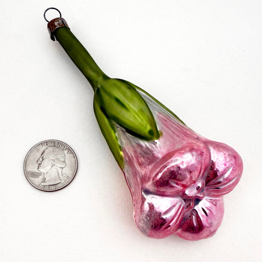 Pink Flower Blown Glass Ornament ~ Germany ~ 4-3/4" long