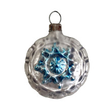 Matte Blue Snowflake Blown Glass Ornament ~ Germany ~ 1-3/4" across